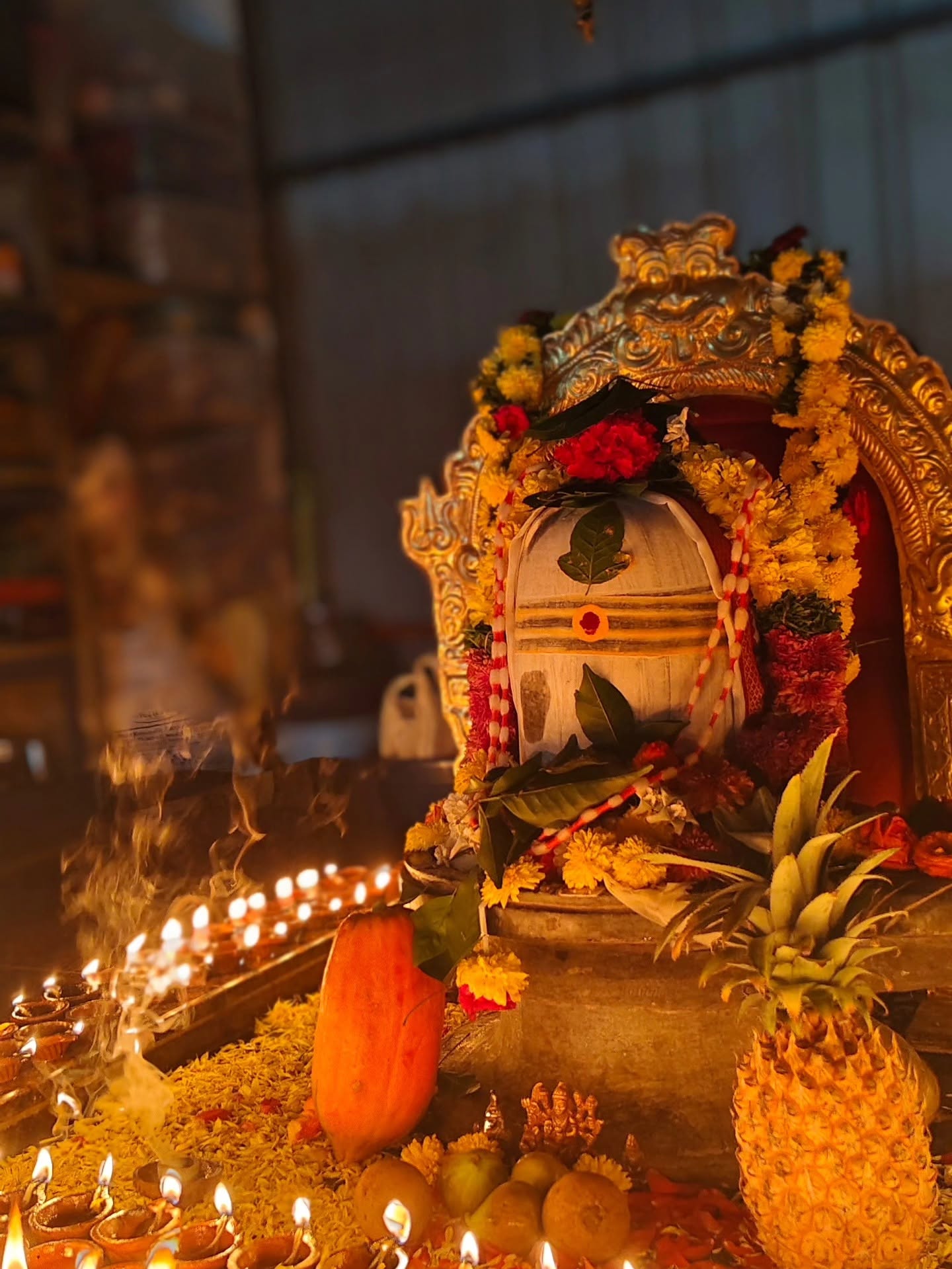 Sanctum with brass oil lamps
